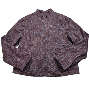 Peruvian Connection Women's Purple Abstract Print Zip Up‎ Jacket. Size 14/L